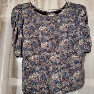 Abercrombie & Fitch Blue Floral Ruffle Sleeve Blouse